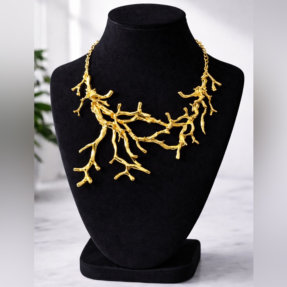 Luxury Gold Coral Branch Necklace Bold Statement Necklace